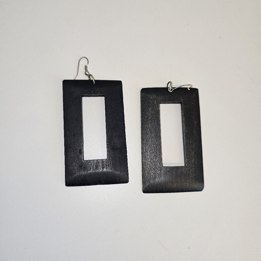 NWOT | One Size | Black Wood Rectangle Cutout Earrings